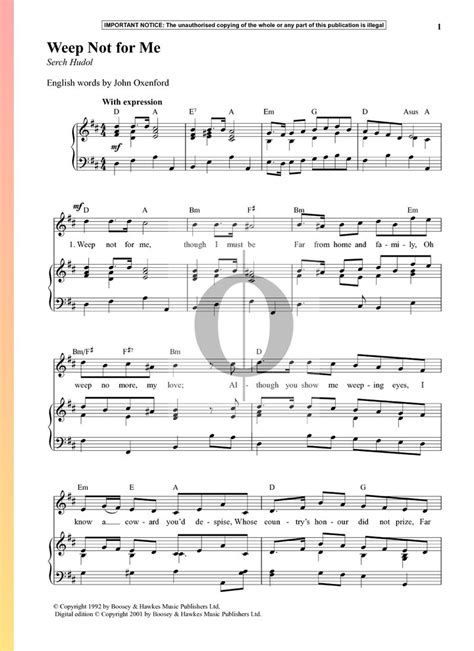 Weep Not For Me Sheet Music Piano Voice Oktav