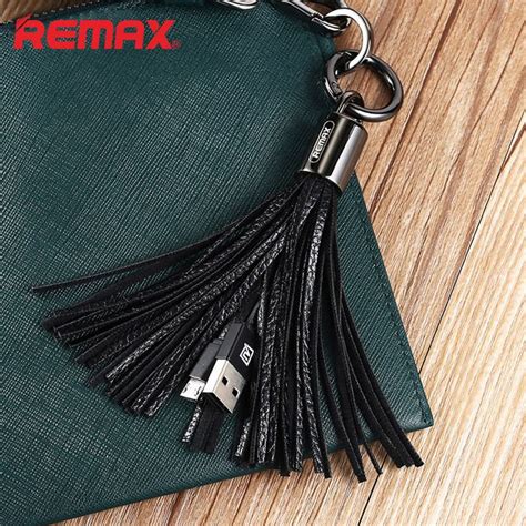 Remax Leather Tassel Mirco Usb Cable Metal Keyring Holder Charging Data