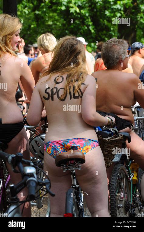 Naked Bike Ride Through Hyde Park Stock Photo Alamy