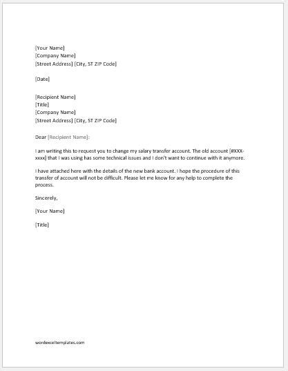 Business bank account closure letter sample cover templates for opening company authorization. Request Letters to Change Salary Transfer Account | Word & Excel Templates