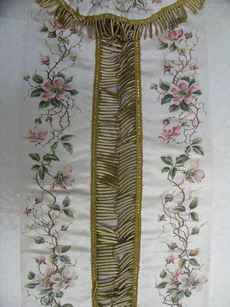 Antique Silk Hand Painted Altar Tabernacle Curtains With Goldfringe And