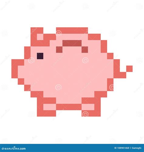 Piggy Bank Money Pixel Art Cartoon Retro Game Style Set Stock Vector