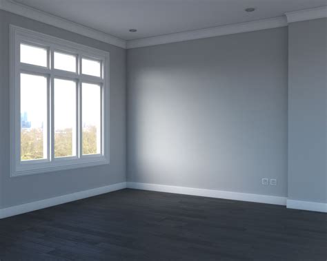 Light gray walls with dark carpet
