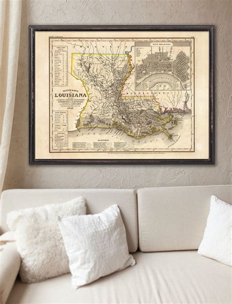1845 Louisiana Map Reprint Vintage Louisiana Map Reprint 3 Largexl