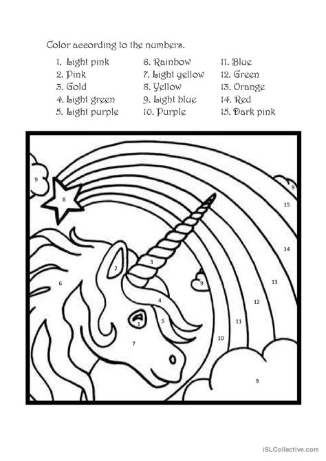 Color The Unicorn According To Th English Esl Worksheets Pdf And Doc