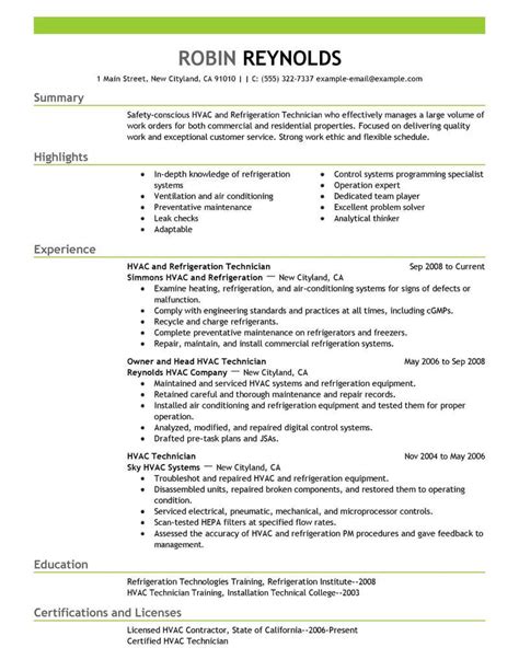 Professional Hvac Refrigeration Technician Resume Examples