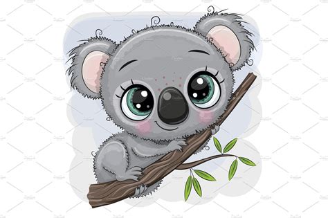 Cartoon Koala Is Sitting On A Tree Koala Drawing Baby Animal
