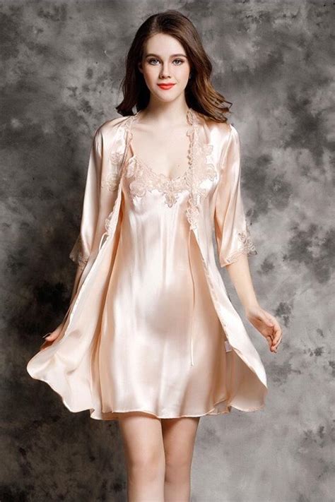 Ladies Silk Nightgown Set Night Gown Silk Nightgown Half Sleeve Dresses