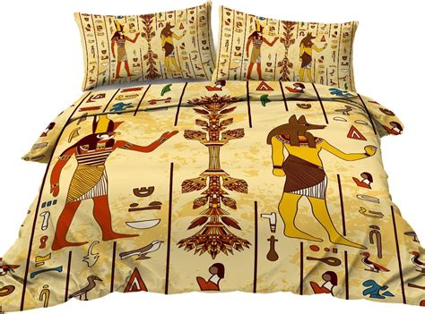 Blessliving Ancient Egypt Pharaoh Bedding Set Vintage Gold Duvet Cover 3 Piece
