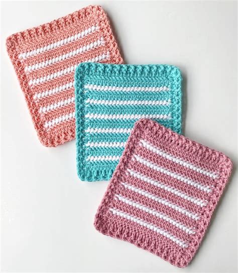 Crochet Spring Stripes Hot Pads Daisy Farm Crafts Crochet Dishcloths