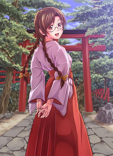 Anime Art Miko Priestess Shinto Priestess Uniform Shrine Long Hair Braids