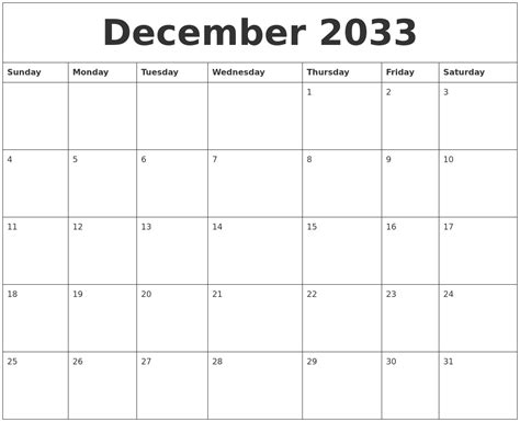 December 2033 Calendar