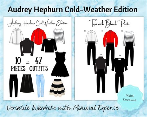 Capsule Wardrobe Planner Pc Outfits Audrey Hepburn Style Cold Weather Printable