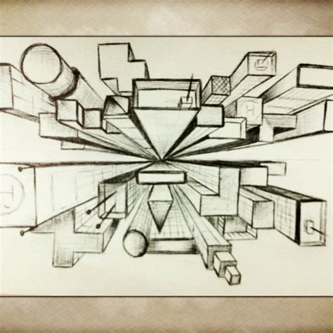 1 Point Perspective Geometric Shapes Drawing Perspective Art