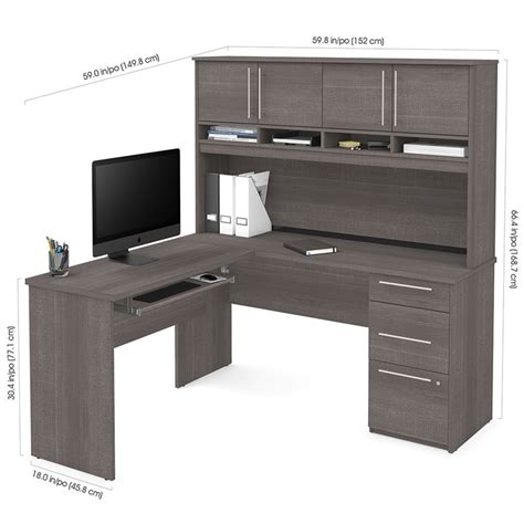 66w desk with single pedestal and storage cabinets. Bestar Innova Plus L Shaped Computer Desk with Hutch in ...