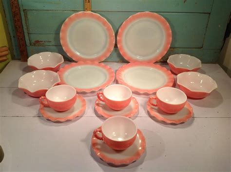 Vintage Hazel Atlas Crinoline Pink Set Of Dishes For Etsy