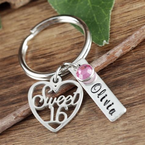 Personalized Sweet 16 Keychain Sweet Sixteen Jewelry Sweet Etsy