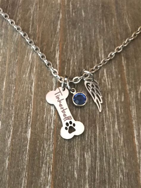 Memorial Dog Necklace Pet Dog Bone Personalized Name Loss Of Pet T