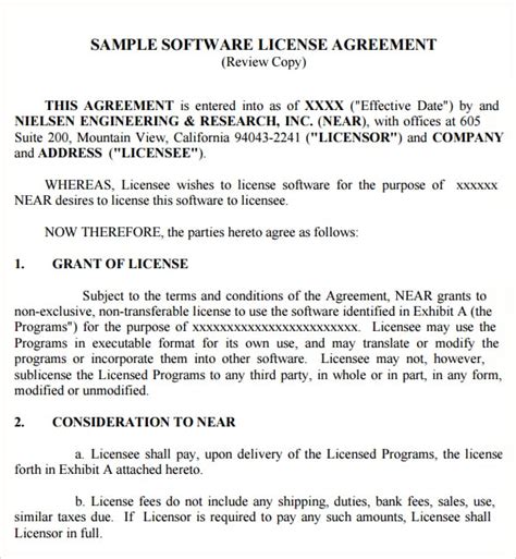 software license agreement templates excel