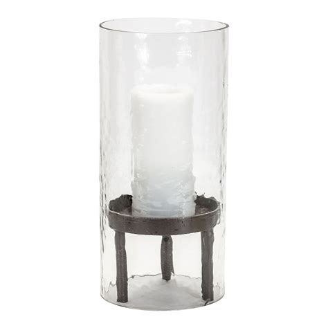 Melrose International Wavy Glass Hurricane Candle Holder With Metal