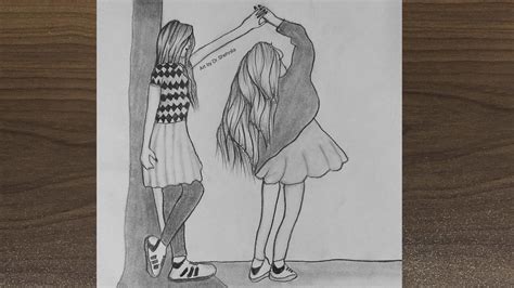 Best Friends Pencil Sketch Tutorial Bff Drawings Friendship Day Special Drawing Step By