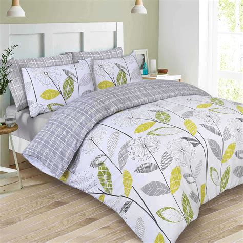 Reversible Duvet Cover With Pillowcase Bedding Set Tartan Check Allium