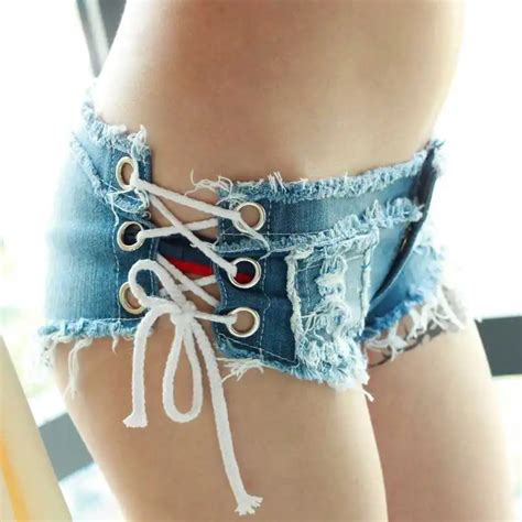 2018 Sexy Nightclub Girls Low Waist Denim Thong Shorts Micro Mini Jeans Shorts Femme Womens