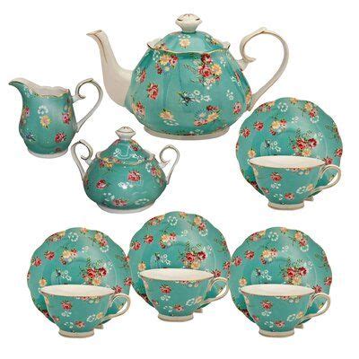 House Of Hampton Stewood Shabby Rose 11 Piece Porcelain Tea Set