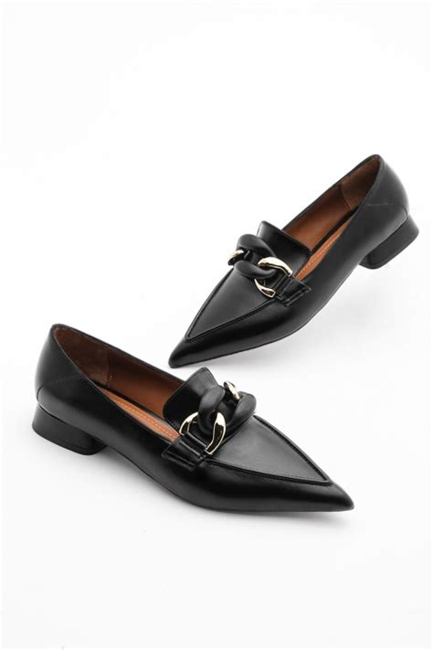Kadın Loafer Zincir Tokalı Günlük Ayakkabı Rukez Siyah Marjin Ayakkabı