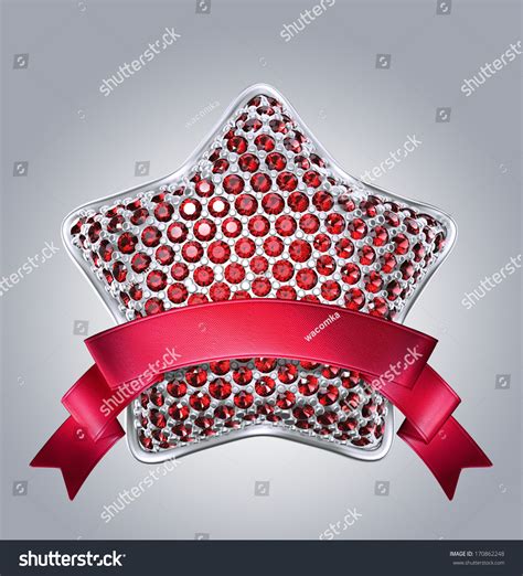 3d Bedazzled Ruby Star Red Ribbon Stock Illustration 170862248