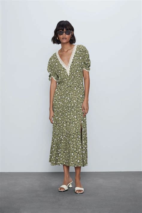 Zara Floral Green Dress Vlrengbr