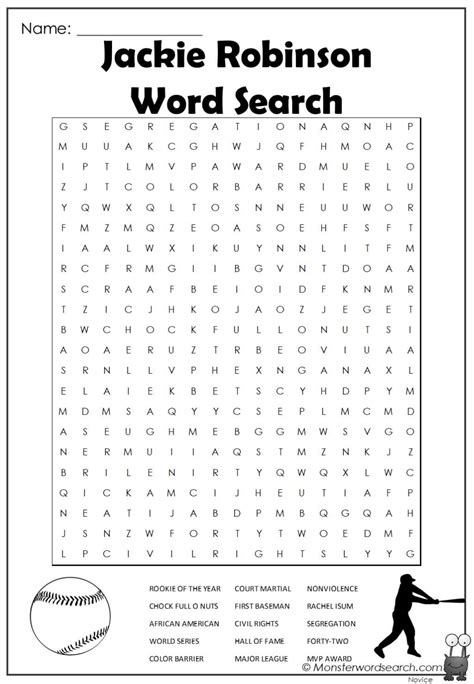 Jackie Robinson Word Search Monster Word Search