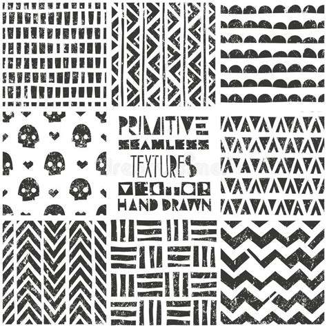 Set Of 8 Primitive Geometric Patterns Tribal Seamless
