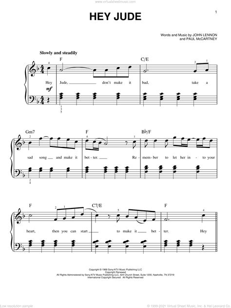Beatles Hey Jude Easy Sheet Music For Piano Solo Pdf