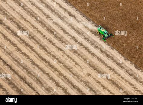 Aerial View Of Crop Being Harvested Stock Photo Alamy