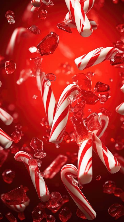Shards Of Candy Canes And Peppermint Candies Scatter Down Against A