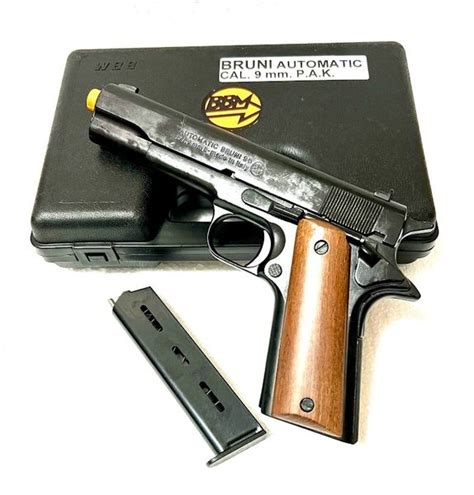 Bruni 1911 45 Automatic 9mm Pak Blank Firing Pistol Vintage Ordnance