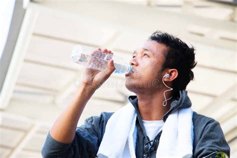 Man Is Drinking Water After Exercising Stock Image Image Of Young