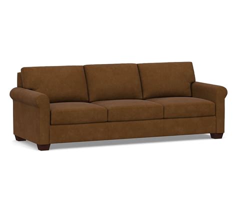 York Roll Arm Leather Grand Sofa 98 Polyester Wrapped Cushions