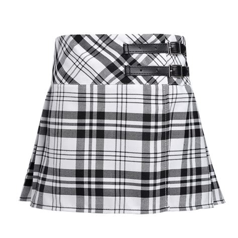 Dpois Kids Girls Plaid Pleated High Waist Schoolgirls A Line Mini