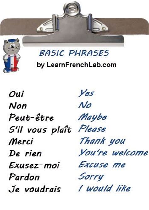 Basic French Phrases - Learn French | French phrases, French language ...