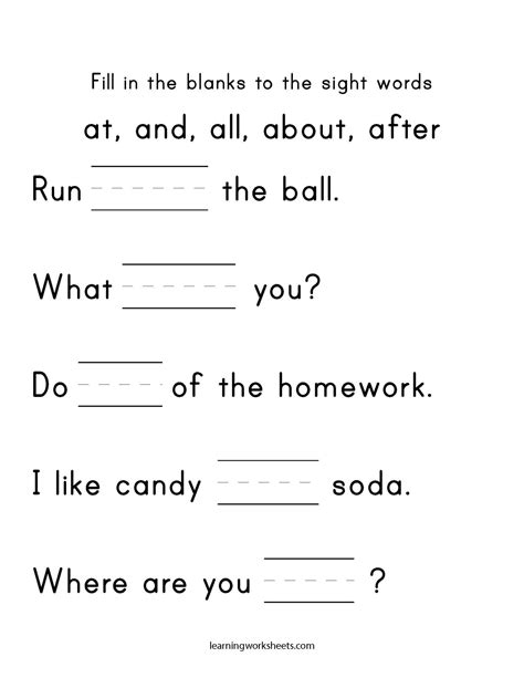 Fill In The Blanks To The Sight Words At And All About After