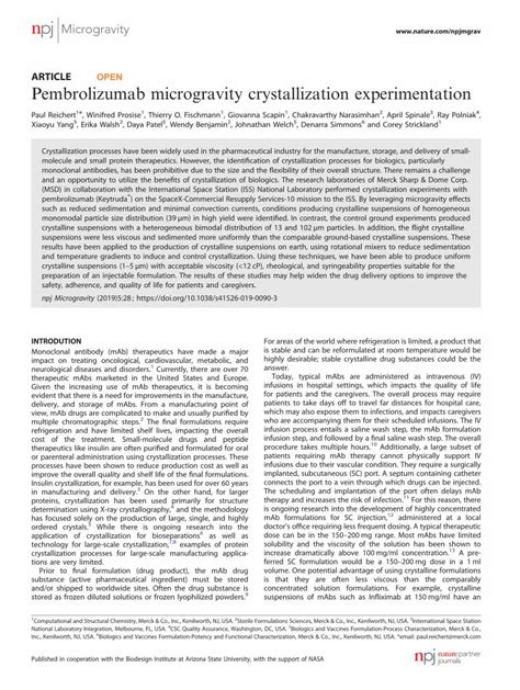 PDF Pembrolizumab Microgravity Crystallization Experimentation