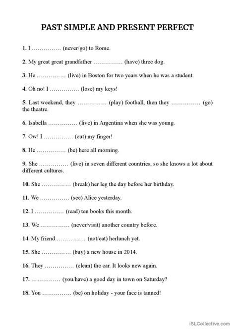 Present Perfect And Past Simple English Esl Worksheets Pdf And Doc