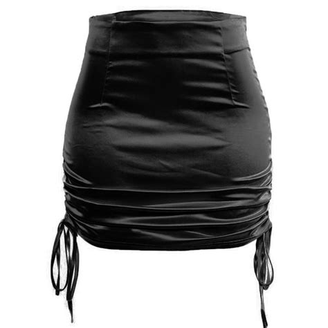 Drawstring Satin Mini Skirt Satin Mini Skirt Black Leather Skirts