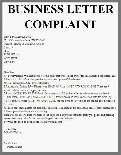 business letter business letter complaint