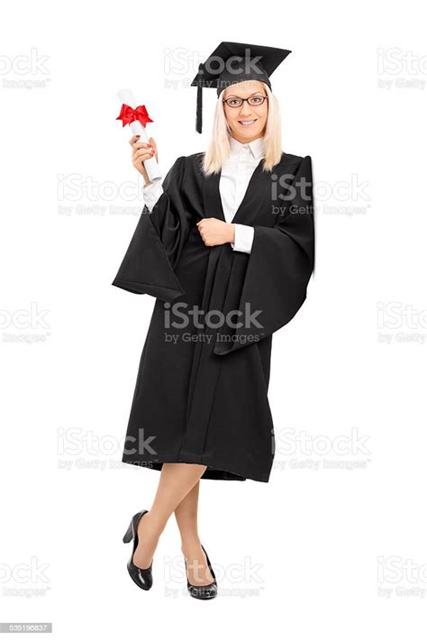 Female College Graduate Holding A Diploma Stock Photo Download Image
