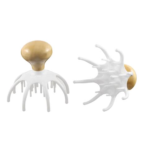 Uxcell 2pcs Yellow Wood Handle White Plastic Octopus Shaped Head Scalp Massager Massage Stress