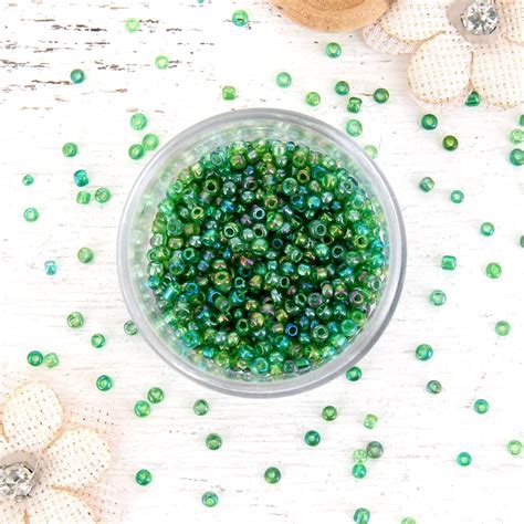 Threadart Bright Green Glass Seed Beads Size 12 Round 12g Per