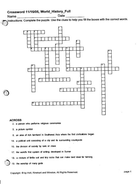 Week 20 Studies Weekly Answers Crossword Answers 30 March 2012